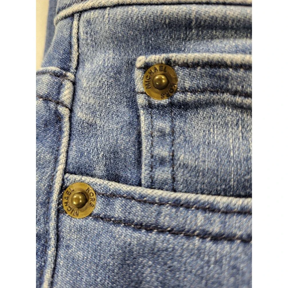 Michael Kors Boyfriend Blue Jeans with Gold Monogram Hardware Sz 2